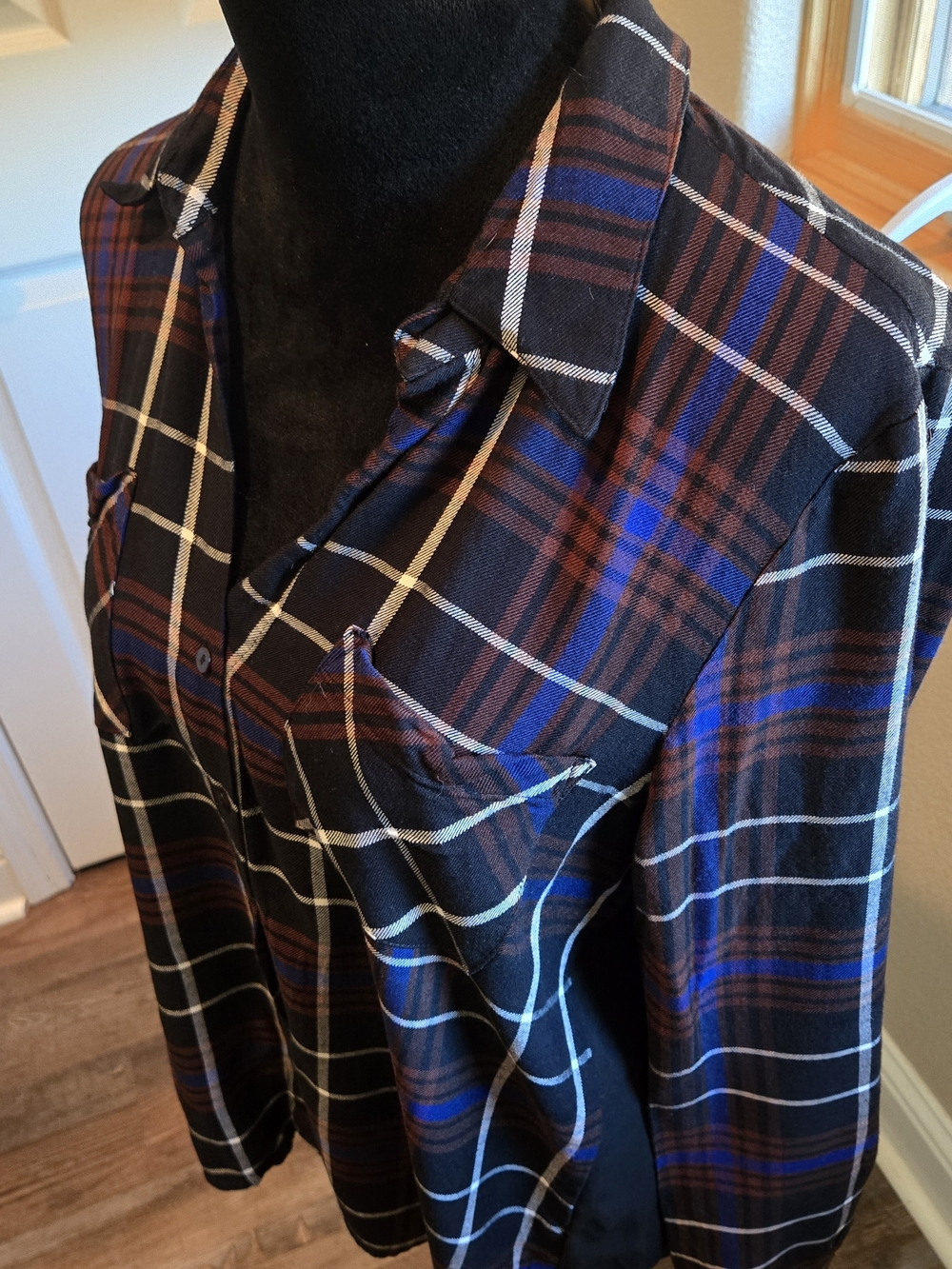 L'AGENCE Black and Blue Plaid Button-Down Shirt - Picture 3 of 6
